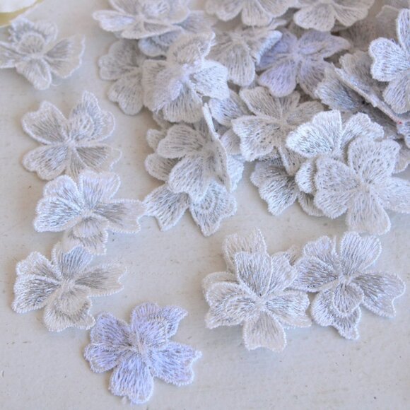 Silver Blue Flower Appliques, One Dozen ( 12), 1.5" Diameter, Embroidered - Picture 2 of 10